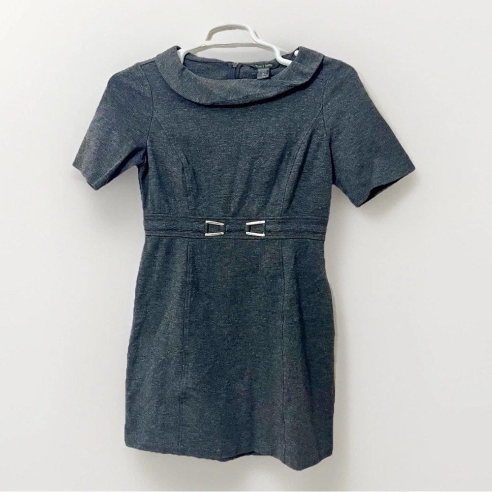 White‎ House Black Market Gray Short Sleeve Belted Sheath Dress Size 8 Business